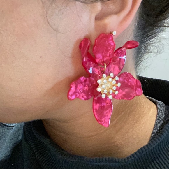 Crystal Lily Drop Earrings in Pink - Picture 8 of 8